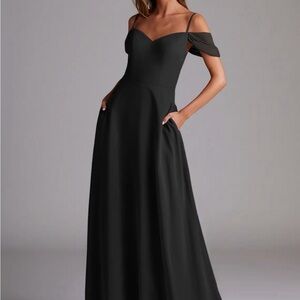 Azazie Marley Black A-Line Off the Shoulder Chiffon Convertible Dress